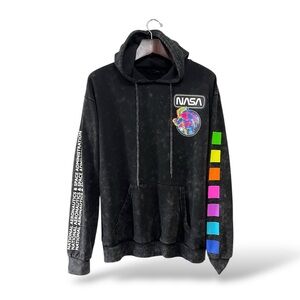 Hyper Space Black Faded NASA Hoodie, Medium